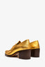 Gucci Gold Metallic Horsebit Heeled Loafers Size 40