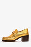 Gucci Gold Metallic Horsebit Heeled Loafers Size 40