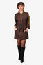 Gucci 2021 Brown Monogram Silk Quarter Zip Mini Dress Size XS