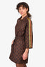 Gucci 2021 Brown Monogram Silk Quarter Zip Mini Dress Size XS