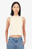 Lovers + Friends Cream Ribbed Knit Sleeveless Cropped Button Up Top Size S