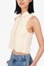 Lovers + Friends Cream Ribbed Knit Sleeveless Cropped Button Up Top Size S