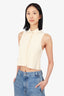 Lovers + Friends Cream Ribbed Knit Sleeveless Cropped Button Up Top Size S