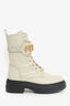 Fendi Cream Leather Lace Up 'Fendi' Combat Boots Size 38