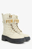 Fendi Cream Leather Lace Up 'Fendi' Combat Boots Size 38