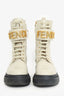 Fendi Cream Leather Lace Up 'Fendi' Combat Boots Size 38