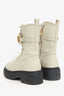 Fendi Cream Leather Lace Up 'Fendi' Combat Boots Size 38