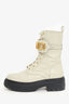 Fendi Cream Leather Lace Up 'Fendi' Combat Boots Size 38