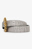 Alberta Ferretti Grey Croc Embossed Leather Belt with Large Gold Buckle Size 42