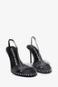 Alexander Wang Black Leather Studded Vinyl Strap Heeled Sandals Size 38.5