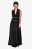 Alberta Ferretti Black Silk Gold Embroidered Sleeveless Maxi Dress Size 4