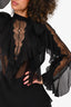 Alberta Ferretti Black Silk/Lace Sheer Ruffle Top + Pants Set Size S