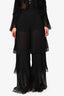 Alberta Ferretti Black Silk/Lace Sheer Ruffle Top + Pants Set Size S