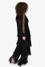 Alberta Ferretti Black Silk/Lace Sheer Ruffle Top + Pants Set Size S