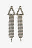 Alberta Ferretti Silver Toned Rhinestone Embellished Triangle Drop Earrings