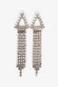 Alberta Ferretti Silver Toned Rhinestone Embellished Triangle Drop Earrings