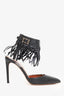 Valentino Black Leather Fringe Trim Accent D'Orsay Pumps Size 36