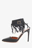 Valentino Black Leather Fringe Trim Accent D'Orsay Pumps Size 36