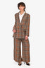 L'Agence Brown Check Patterned Blazer + Wide Leg Trouser Set Size 6