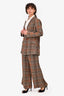 L'Agence Brown Check Patterned Blazer + Wide Leg Trouser Set Size 6