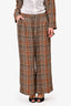 L'Agence Brown Check Patterned Blazer + Wide Leg Trouser Set Size 6