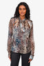 Just Cavalli Brown Sheer Snake Print Silk Blouse Size 44