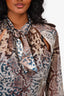 Just Cavalli Brown Sheer Snake Print Silk Blouse Size 44