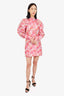 Rotate Birger Christensen Pink/White Floral Puff-Sleeve Dress Size 10