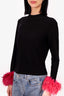 Alice + Olivia Black/Pink Haylen Mock Neck Top Stretch Fur Cuff Size Large