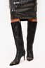 Valentino Black Leather Knee High Rockstud Heeled Boots Size 39