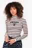 Prada Cream/Navy Striped Turtleneck Intarsia-Logo Top Size 40