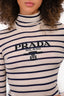 Prada Cream/Navy Striped Turtleneck Intarsia-Logo Top Size 40