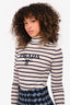 Prada Cream/Navy Striped Turtleneck Intarsia-Logo Top Size 40