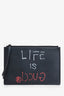 Gucci Black Leather 'Life is Gucci' Flat Pouch