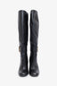 Gucci Black Leather Gold Buckle Knee High Heeled Boots Size 37