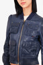 Gucci Navy Blue Leather Front Pocket Detail Bomber Jacket Size 40