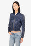 Gucci Navy Blue Leather Front Pocket Detail Bomber Jacket Size 40