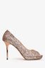 Jimmy Choo Rose Gold Glitter Peep Toe Heels Size 9