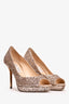 Jimmy Choo Rose Gold Glitter Peep Toe Heels Size 9