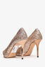 Jimmy Choo Rose Gold Glitter Peep Toe Heels Size 9