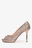 Jimmy Choo Rose Gold Glitter Peep Toe Heels Size 9