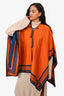 Louis Vuitton Orange/Navy Cashmere Leather Tassle Poncho Size O/S