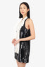 Balmain Black/White Ruffle-panel Sequinned Mini Dress Size 38