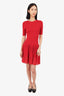 Louis Vuitton Red Wool Ribbed Short Sleeve Lace Dress Size M