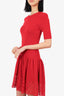 Louis Vuitton Red Wool Ribbed Short Sleeve Lace Dress Size M