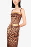 Dolce & Gabbana Leopard Print/Gold Silk/Leather Belted Dress Size 42