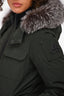 Moose Knuckles Olive Green Down Jacket with Fur Trim Hood Size XS