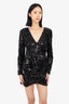 Ronny Kobo Black Sequin V-Neck Long-Sleeve Dress Size M