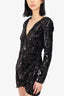 Ronny Kobo Black Sequin V-Neck Long-Sleeve Dress Size M