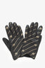 Gucci Black Lambskin Leather Striped GG Gloves Size L